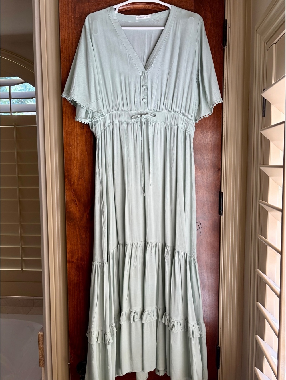 R. Vivimos Sage Green Tiered Maxi Dress — Size XL (US 16/18)